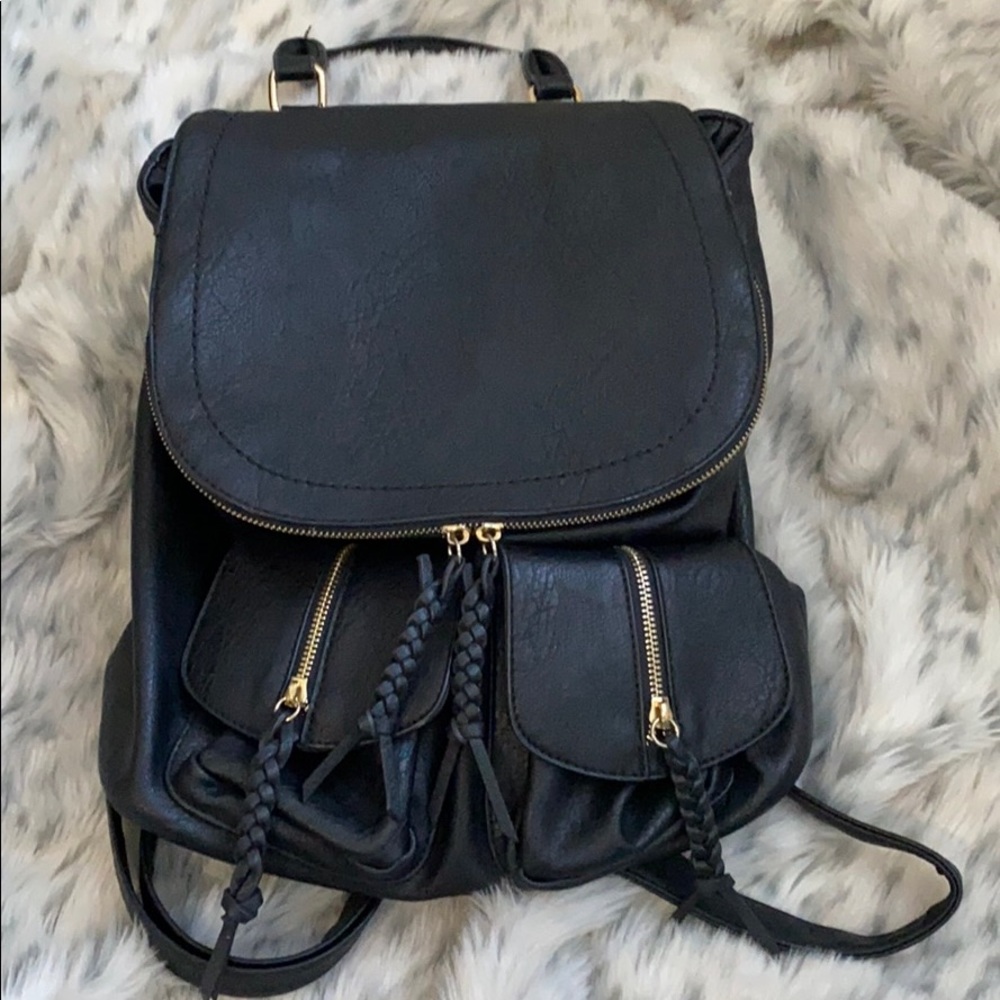 Sole Society Black Vegan Leather Backpack Purse